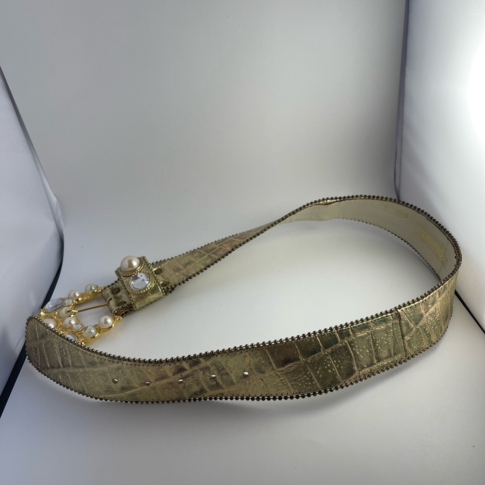 Leatherock Vintage Jeweled Gold Leather Rhinestone Belt Size S - Picture 5 of 16